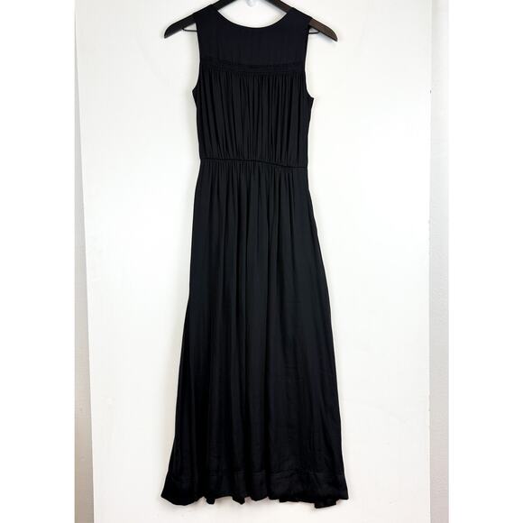 Banana Republic Maxi w Slits Pleated Vneck Dress Black Satin - 0P 0 Petite - Picture 9 of 12